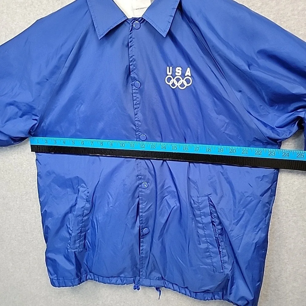 Vintage USA Olympics Team Track Blue Snap Up Jacket Windbreaker Men's M Pockets